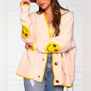 Alterd State NWOT Smiley Cardigan in Cream/Yellow Size L